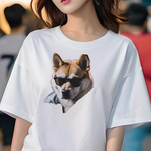 Tシャツ レディース 犬ファン 半袖 春夏 プリント カジュアル かわいい 人間用 ギフト ユニークデザイン 個性的 サングラス 柴犬 ジャケット
