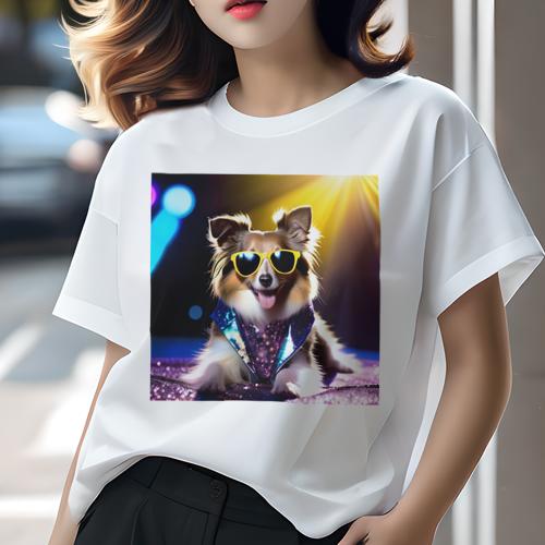 楽天フロントップ楽天市場店シェットランドシープドッグ Tシャツ 犬愛 ユニークデザインレディース 犬ファン 半袖 春夏 プリント カジュアル かわいい 人間用 ギフト 個性的 サングラス シェットランドシープドッグ バンダナ キラキラ
