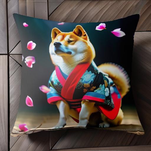 着物 柴犬 桜 クッションカバー 45×45cm アニマル柄 おしゃれ 可愛い クッション本体付き 正方形