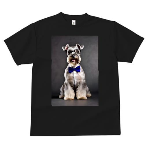 ミニチュアシュナウザー Tシャツ 犬愛 ユニークデザインレディース 犬ファン 半袖 春夏 プリント カジュアル かわいい 人間用 ギフト 個性的 メガネ ミニチュアシュナウザー 蝶ネクタイ シャツ