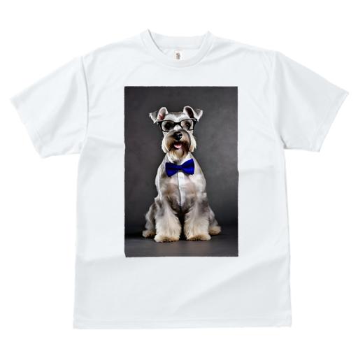 ミニチュアシュナウザー Tシャツ 犬愛 ユニークデザインレディース 犬ファン 半袖 春夏 プリント カジュアル かわいい 人間用 ギフト 個性的 メガネ ミニチュアシュナウザー 蝶ネクタイ シャツ