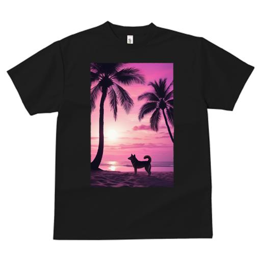 柴犬 Tシャツ 犬愛 ユニークデザインレディース 犬ファン 半袖 春夏 プリント カジュアル かわいい 人間用 ギフト 個性的 ヤシの木 柴犬 夕焼け ビーチ