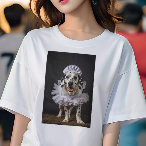 ダルメシアン Tシャツ 犬愛 ユニークデザインレディース 犬ファン 半袖 春夏 プリント カジュアル かわいい 人間用 ギフト 個性的 コスチューム ダルメシアン フリル