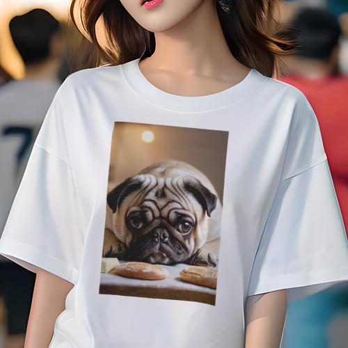 パグ Tシャツ 犬愛 ユニークデザインレディース 犬ファン 半袖 春夏 プリント カジュアル かわいい 人間用 ギフト 個性的 パン パグ バター