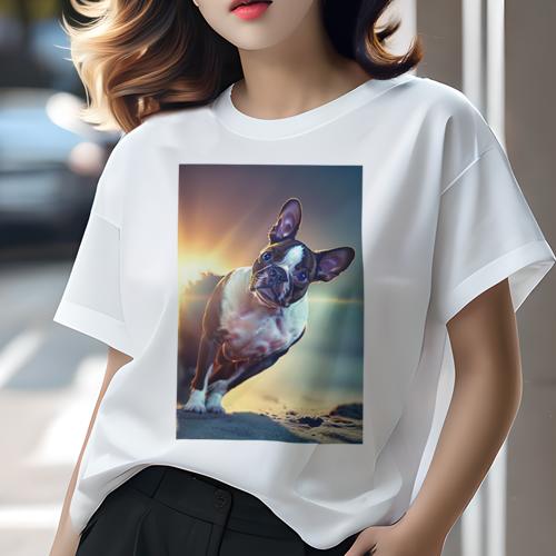 ボストンテリア Tシャツ 犬愛 ユニークデザインレディース 犬ファン 半袖 春夏 プリント カジュアル かわいい 人間用 ギフト 個性的 ビーチ ボストンテリア