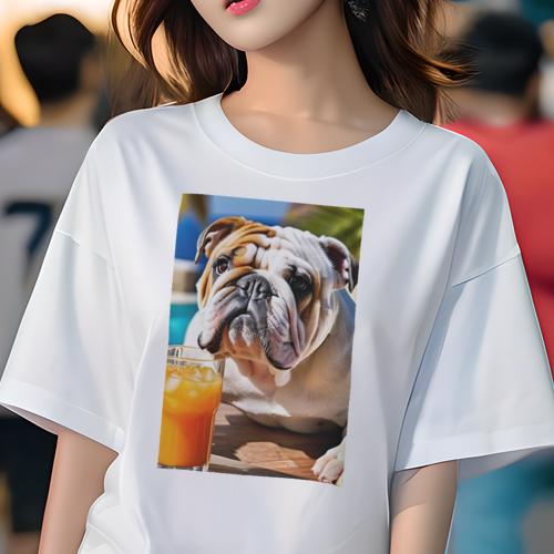 ブルドッグ Tシャツ 犬愛 ユニークデザインレディース 犬ファン 半袖 春夏 プリント カジュアル かわい..