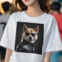 柴犬 Tシャツ 犬愛 ユニークデザインレディース 犬ファン 半袖 春夏 プリント カジュアル かわいい 人間用 ギフト 個性的 サングラス 柴犬 革ジャン(4)