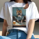 柴犬 Tシャツ 犬愛 ユニークデザインレディース 犬ファン 半袖 春夏 プリント カジュアル かわいい 人間用 ギフト 個性的 ビール 柴犬 レトロ ワンピース テーブル