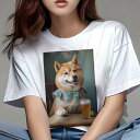 柴犬 Tシャツ 犬愛 ユニークデザインレディース 犬ファン 半袖 春夏 プリント カジュアル かわいい 人間用 ギフト 個性的 ビール 柴犬 蝶ネクタイ(4)