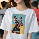 ミニチュアピンシャー Tシャツ 犬愛 ユニークデザインレディース 犬ファン 半袖 春夏 プリント カジュアル かわいい 人間用 ギフト 個性的 背景 ミニチュアピンシャー ポップアート アート(4)