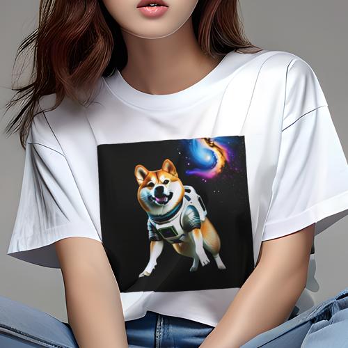 柴犬 Tシャツ 犬愛 ユニークデザインレディース 犬ファン 半袖 春夏 プリント カジュアル かわいい 人間用 ギフト 個性的 宇宙 柴犬 スペース 宇宙服