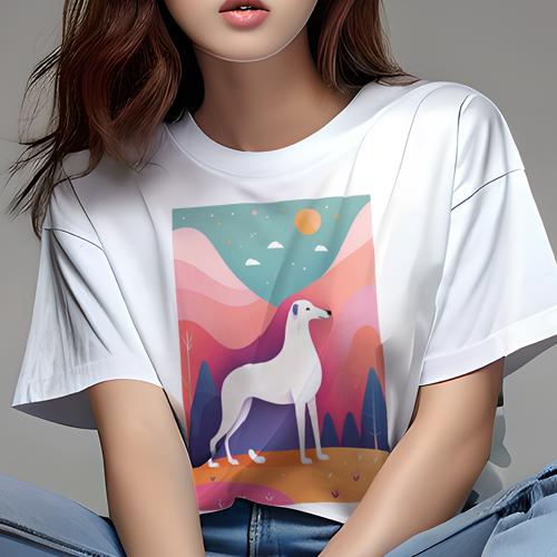 グレイハウンド Tシャツ 犬愛 ユニークデザインレディース 犬ファン 半袖 春夏 プリント カジュアル かわいい 人間用 ギフト 個性的 山 グレイハウンド 太陽 空 雲