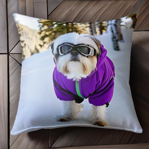 雪 シーズー 冬 スキーウェア ゴーグル クッションカバー 45×45cm アニマル柄 おしゃれ 可愛い クッション本体付き 正方形