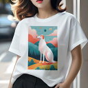 ボルゾイ Tシャツ 犬愛 ユニークデザインレディース 犬ファン 半袖 春夏 プリント カジュアル かわいい 人間用 ギフト 個性的 山 ボルゾイ 太陽 空 雲(4)