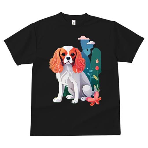 キャバリア Tシャツ 犬愛 ユニークデザインレディース 犬ファン 半袖 春夏 プリント カジュアル かわいい 人間用 ギフト 個性的 花 キャバリア 植物 雲
