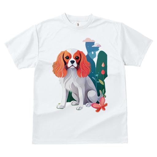キャバリア Tシャツ 犬愛 ユニークデザインレディース 犬ファン 半袖 春夏 プリント カジュアル かわいい 人間用 ギフト 個性的 花 キャバリア 植物 雲