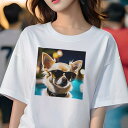 チワワ Tシャツ 犬愛 ユニークデザインレディース 犬ファン 半袖 春夏 プリント カジュアル かわいい 人間用 ギフト 個性的 サングラス チワワ 首輪 夜