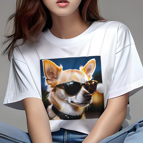 チワワ Tシャツ 犬愛 ユニークデザインレディース 犬ファン 半袖 春夏 プリント カジュアル かわいい 人間用 ギフト 個性的 サングラス チワワ