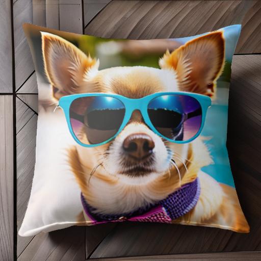 サングラス チワワ 首輪 蝶ネクタイ クッションカバー 45×45cm アニマル柄 おしゃれ 可愛い クッション..