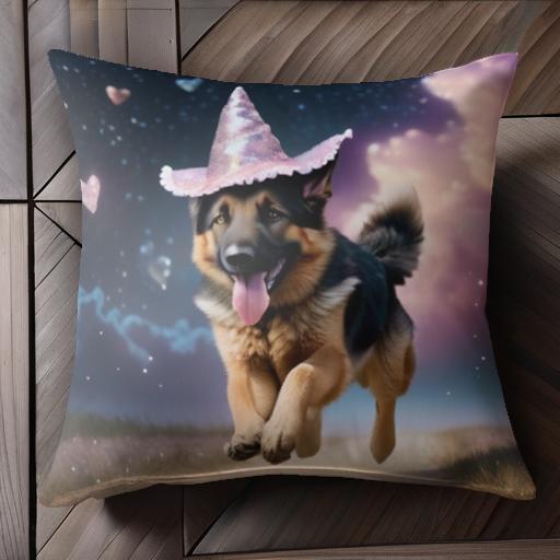 帽子 ジャーマンシェパード ハート クッションカバー 45×45cm アニマル柄 おしゃれ 可愛い クッション本体付き 正方形