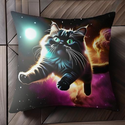宇宙 星雲 猫 クッションカバー 45×45cm アニマル柄 おしゃれ 可愛い クッション本体付き 正方形