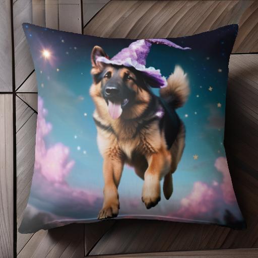魔法使い ジャーマンシェパード 星 夜空 雲 クッションカバー 45×45cm アニマル柄 おしゃれ 可愛い クッション本体付き 正方形