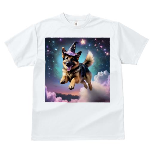 ジャーマンシェパード Tシャツ 犬愛 ユニークデザインレディース 犬ファン 半袖 春夏 プリント カジュアル かわいい 人間用 ギフト 個性的 魔法使い ジャーマンシェパード 星 宇宙 雲