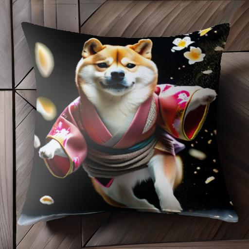 着物 柴犬 花びら 和風 日本 クッションカバー 45×45cm アニマル柄 おしゃれ 可愛い クッション本体付..