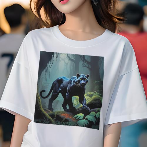 Tシャツ 犬愛 ユニークデザインレディース 犬ファン 半袖 春夏 プリント カジュアル かわいい 人間用 ギフト 個性的 ジャングル 黒豹 動物 自然 野生