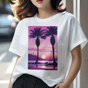 柴犬 Tシャツ 犬愛 ユニークデザインレディース 犬ファン 半袖 春夏 プリント カジュアル かわいい 人間用 ギフト 個性的 ヤシの木 柴犬 夕焼け 海 ビーチ