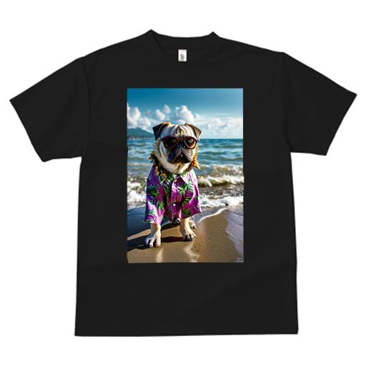 パグ Tシャツ 犬愛 ユニークデザインレディース 犬ファン 半袖 春夏 プリント カジュアル かわいい 人間用 ギフト 個性的 アロハシャツ パグ 海 ビーチ サングラス