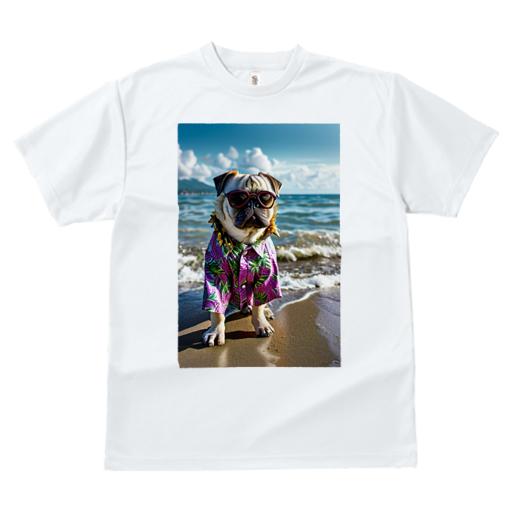 パグ Tシャツ 犬愛 ユニークデザインレディース 犬ファン 半袖 春夏 プリント カジュアル かわいい 人間用 ギフト 個性的 アロハシャツ パグ 海 ビーチ サングラス