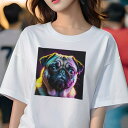 パグ Tシャツ 犬愛 ユニークデザインレディース 犬ファン 半袖 春夏 プリント カジュアル かわいい 人間用 ギフト 個性的 なし パグ(4)