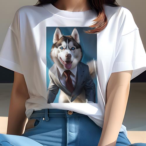 シベリアンハスキー Tシャツ 犬愛 ユニークデザインレディース 犬ファン 半袖 春夏 プリント カジュアル かわいい 人間用 ギフト 個性的 スーツ シベリアンハスキー ネクタイ ワイシャツ