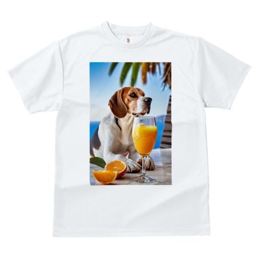 ビーグル Tシャツ 犬愛 ユニークデザインメンズ キッズ 犬ファン 半袖 春夏 プリント カジュアル かわいい 人間用 ギフト 個性的 オレンジジュース ビーグル オレンジ 海 ヤシの木