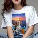ビーグル Tシャツ 犬愛 ユニークデザインレディース 犬ファン 半袖 春夏 プリント カジュアル かわいい 人間用 ギフト 個性的 夕焼け ビーグル カクテル 海 プール(4)