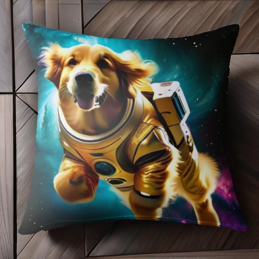 宇宙 ゴールデンレトリバー 宇宙服 クッションカバー 45×45cm アニマル柄 おしゃれ 可愛い クッション本体付き 正方形