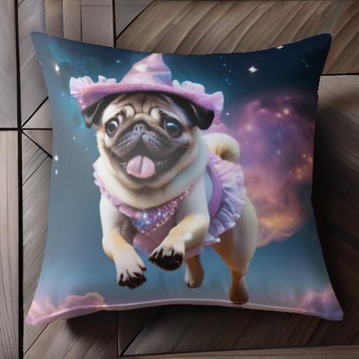 魔法使い パグ 星 雲 クッションカバー 45×45cm アニマル柄 おしゃれ 可愛い クッション本体付き 正方形