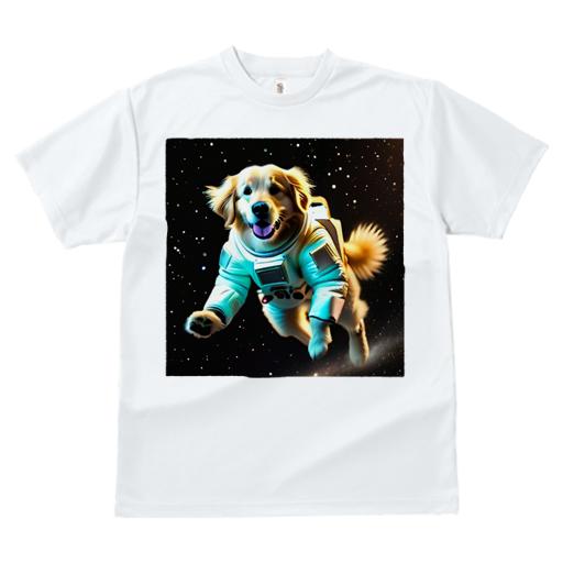 ゴールデンレトリバー Tシャツ 犬愛 ユニークデザインレディース 犬ファン 半袖 春夏 プリント カジュアル かわいい 人間用 ギフト 個性的 宇宙 ゴールデンレトリバー 宇宙服