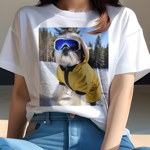 シーズー Tシャツ 犬愛 ユニークデザインレディース 犬ファン 半袖 春夏 プリント カジュアル かわいい..