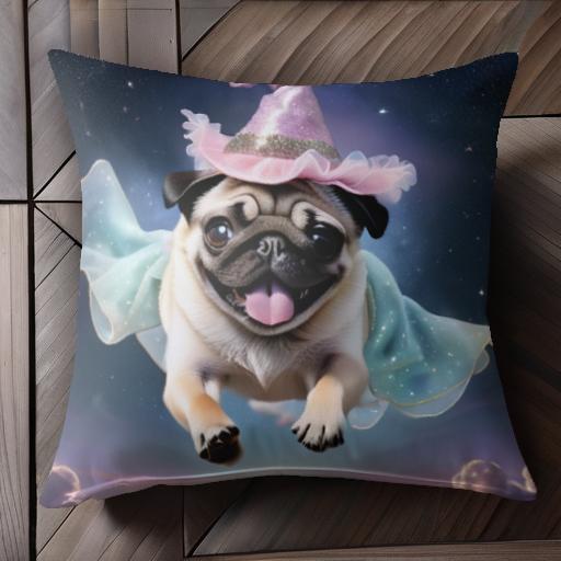 魔法使い パグ 星空 雲 クッションカバー 45×45cm アニマル柄 おしゃれ 可愛い クッション本体付き 正..