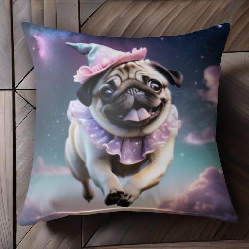 帽子 パグ 星 雲 クッションカバー 45×45cm アニマル柄 おしゃれ 可愛い クッション本体付き 正方形