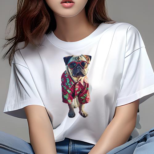 パグ Tシャツ 犬愛 ユニークデザインレディース 犬ファン 半袖 春夏 プリント カジュアル かわいい 人間用 ギフト 個性的 アロハシャツ パグ サングラス