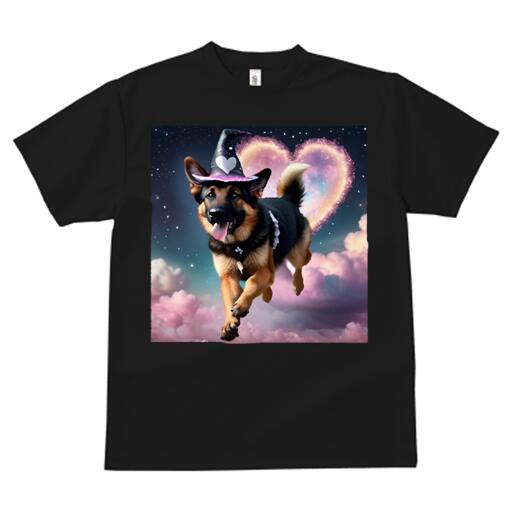 ジャーマンシェパード Tシャツ 犬愛 ユニークデザインレディース 犬ファン 半袖 春夏 プリント カジュアル かわいい 人間用 ギフト 個性的 ハート ジャーマンシェパード 魔法使い帽子 星