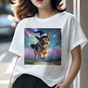 ジャーマンシェパード Tシャツ 犬愛 ユニークデザインレディース 犬ファン 半袖 春夏 プリント カジュアル かわいい 人間用 ギフト 個性的 ハロウィン ジャーマンシェパード 帽子 星空 魔法使い(4)