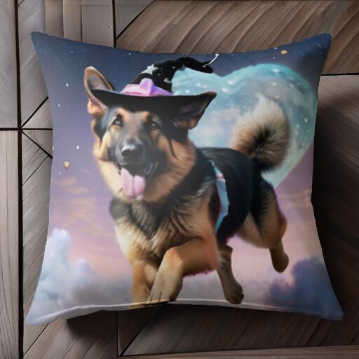 魔法使いの帽子 ジャーマンシェパード ハート 星空 雲 クッションカバー 45×45cm アニマル柄 おしゃれ ..