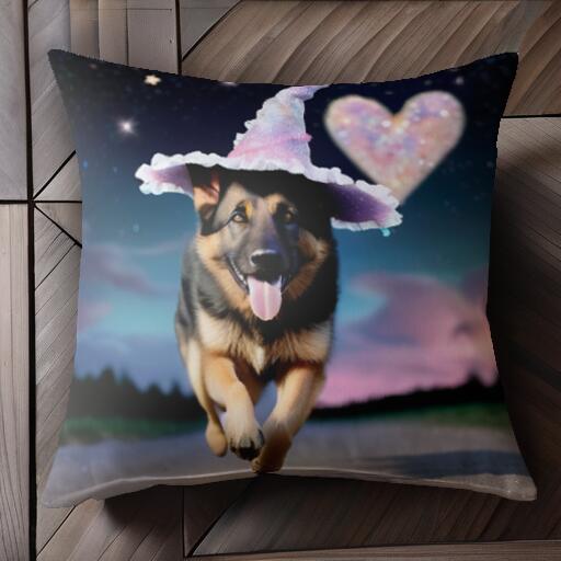 魔法使いの帽子 ジャーマンシェパード ハート 星 クッションカバー 45×45cm アニマル柄 おしゃれ 可愛い クッション本体付き 正方形