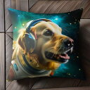 宇宙 ゴールデンレトリバー ヘッドホン 宇宙服 スペース クッションカバー 45×45cm アニマル柄 おしゃれ 可愛い クッション本体付き 正方形