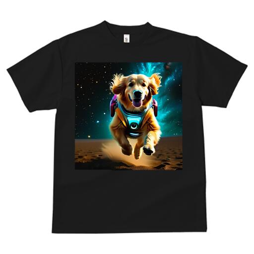 ゴールデンレトリバー Tシャツ 犬愛 ユニークデザインレディース 犬ファン 半袖 春夏 プリント カジュアル かわいい 人間用 ギフト 個性的 宇宙 ゴールデンレトリバー スペース 宇宙服 星