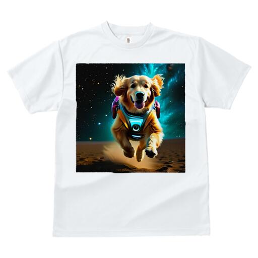 ゴールデンレトリバー Tシャツ 犬愛 ユニークデザインレディース 犬ファン 半袖 春夏 プリント カジュアル かわいい 人間用 ギフト 個性的 宇宙 ゴールデンレトリバー スペース 宇宙服 星